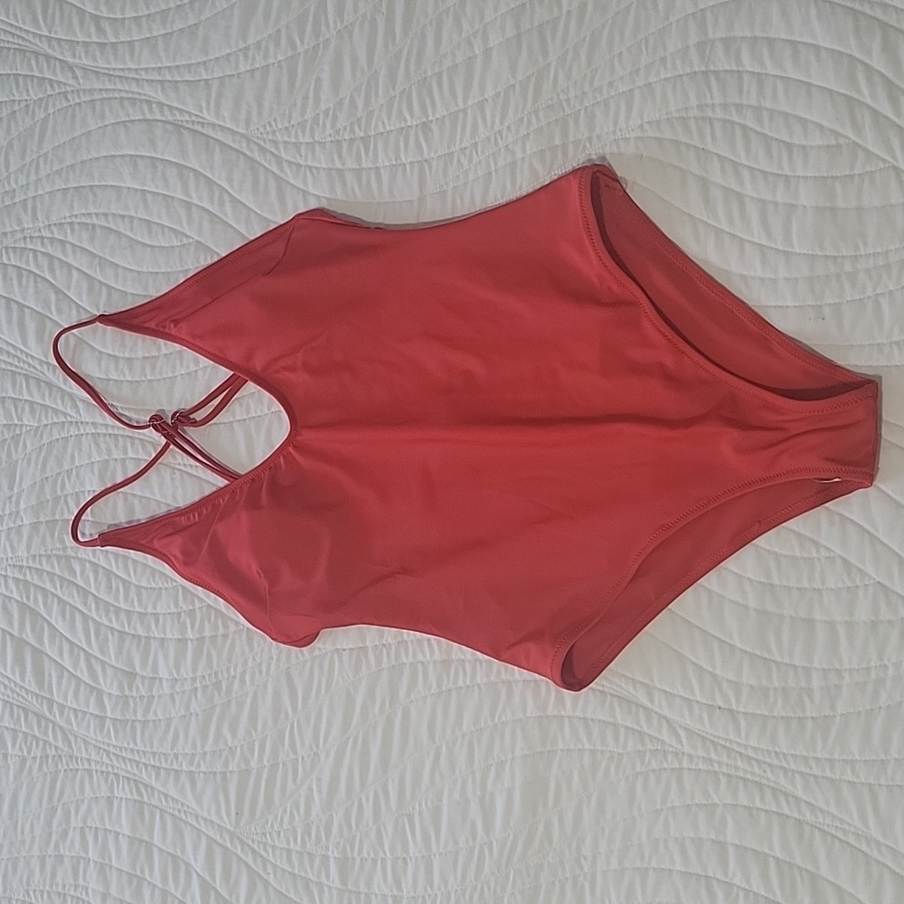 Sexy Bathing Suits for Women Red Solid Color One Piece Bathing Suit Small